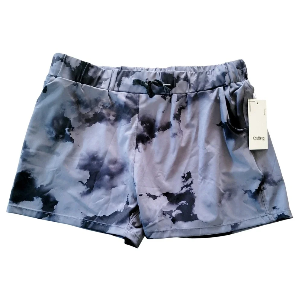 Kcutteyg XL Gray Tie Dye Athletic Shorts Drawstring Pockets Stretch‎ Workout NWT
